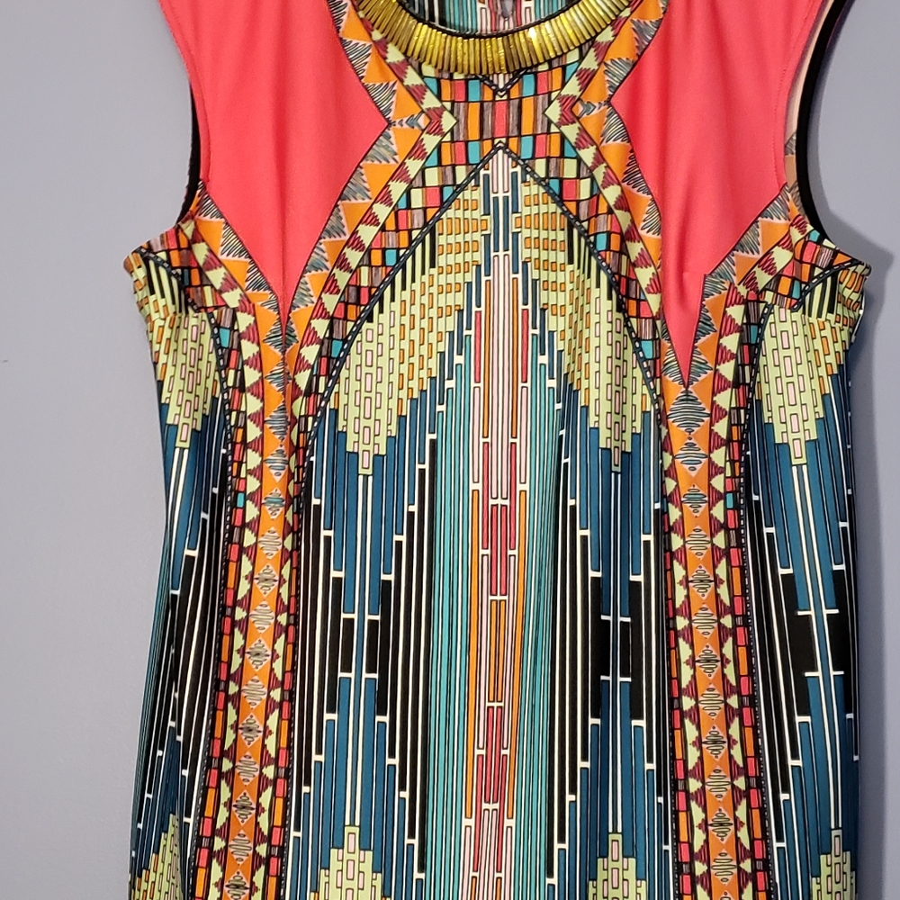 Colorful Vintage Dress with Metallic Bead Trim 14P